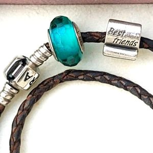 Pandora Designer Best Friend Leather Silver Double Bracelet/Choker